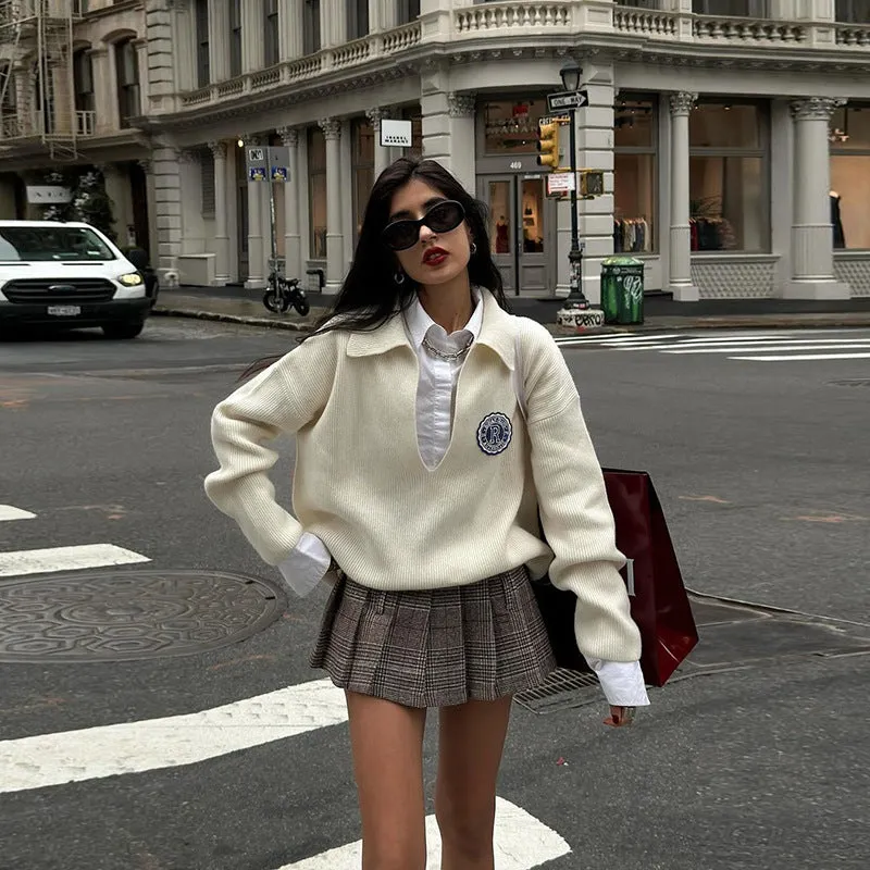 Territory outfit inspo Style 2024 Autumn New Women's Solid Color Loose Long-Sleeved Sweater Fashion High Waist Pleated Skirt