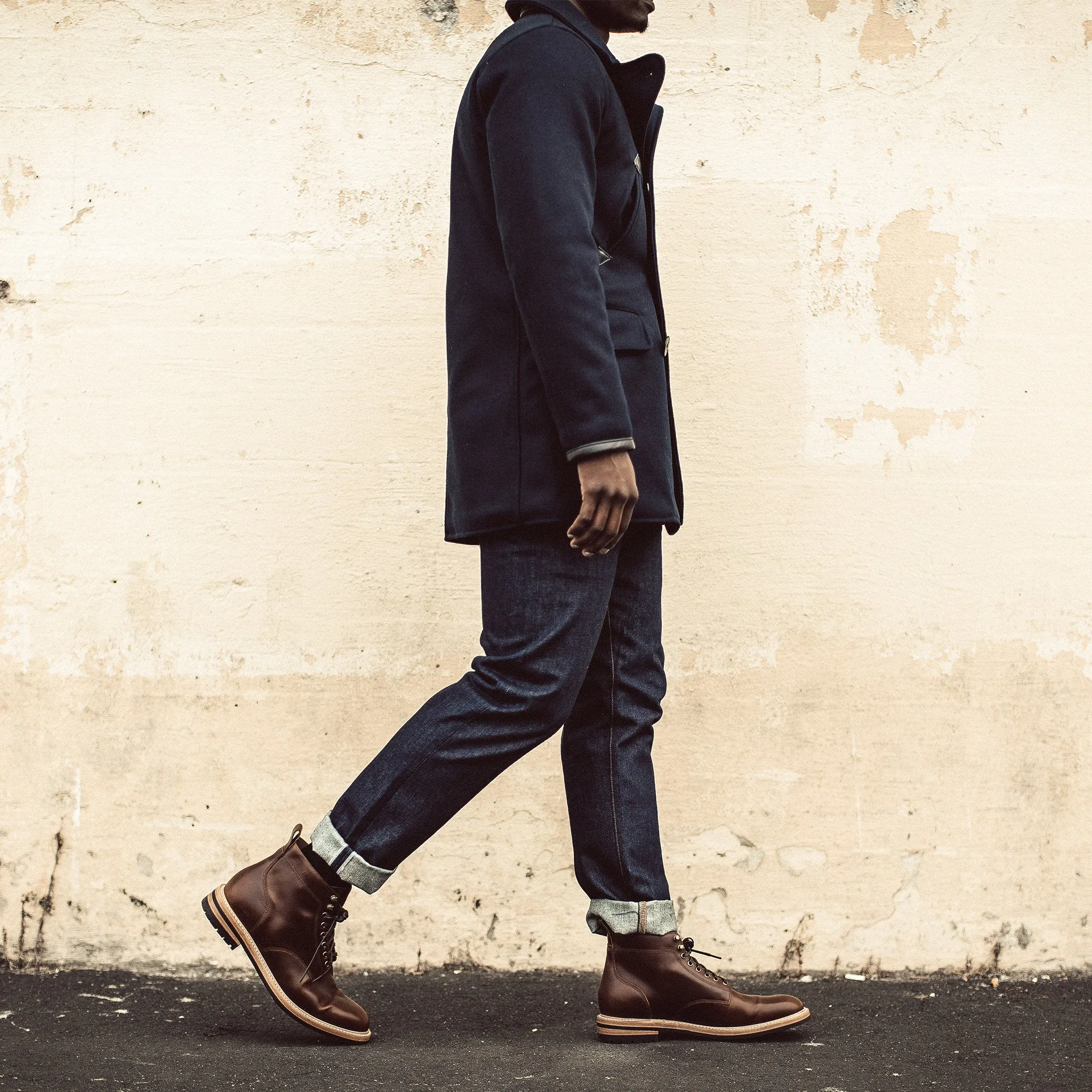 The Mendocino Peacoat in Navy Melton Wool