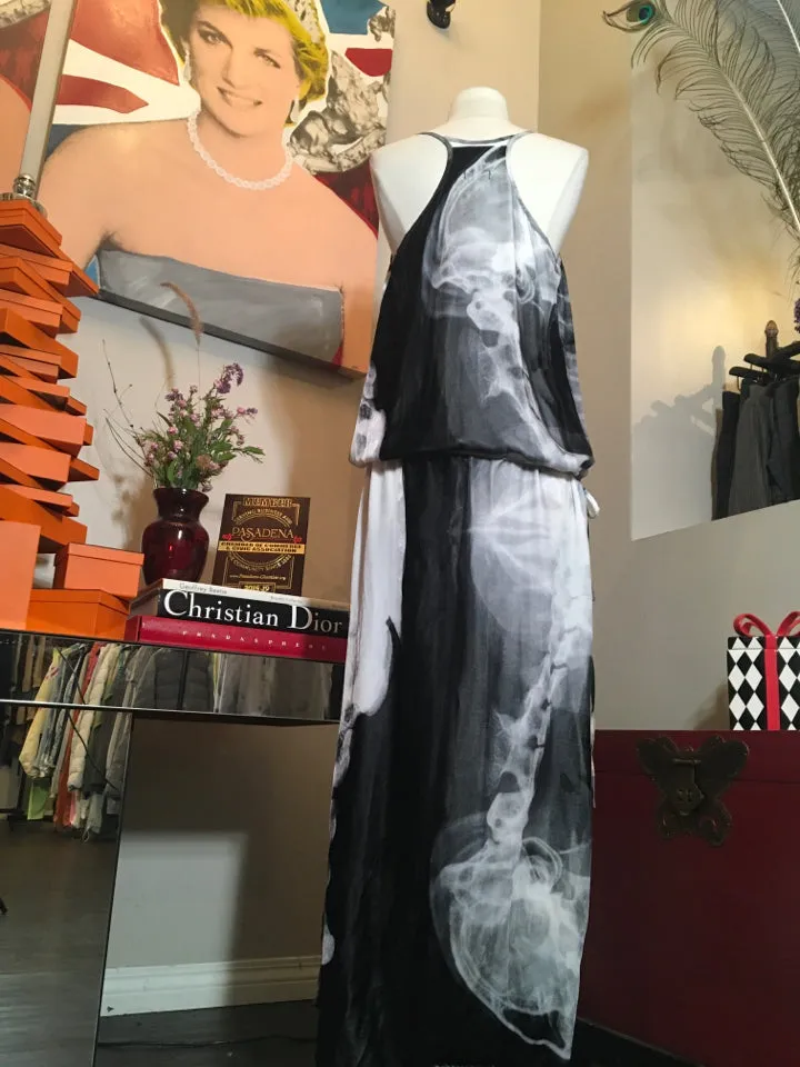 The People of the Labyrinths Black White Velour Maxi Dress 2400-724-11620