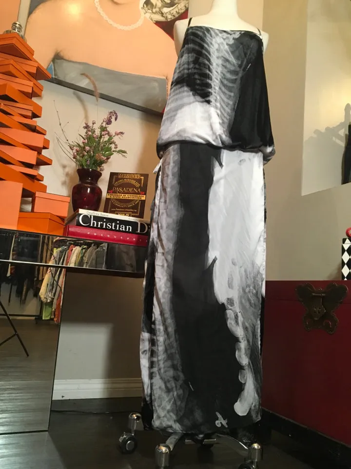 The People of the Labyrinths Black White Velour Maxi Dress 2400-724-11620