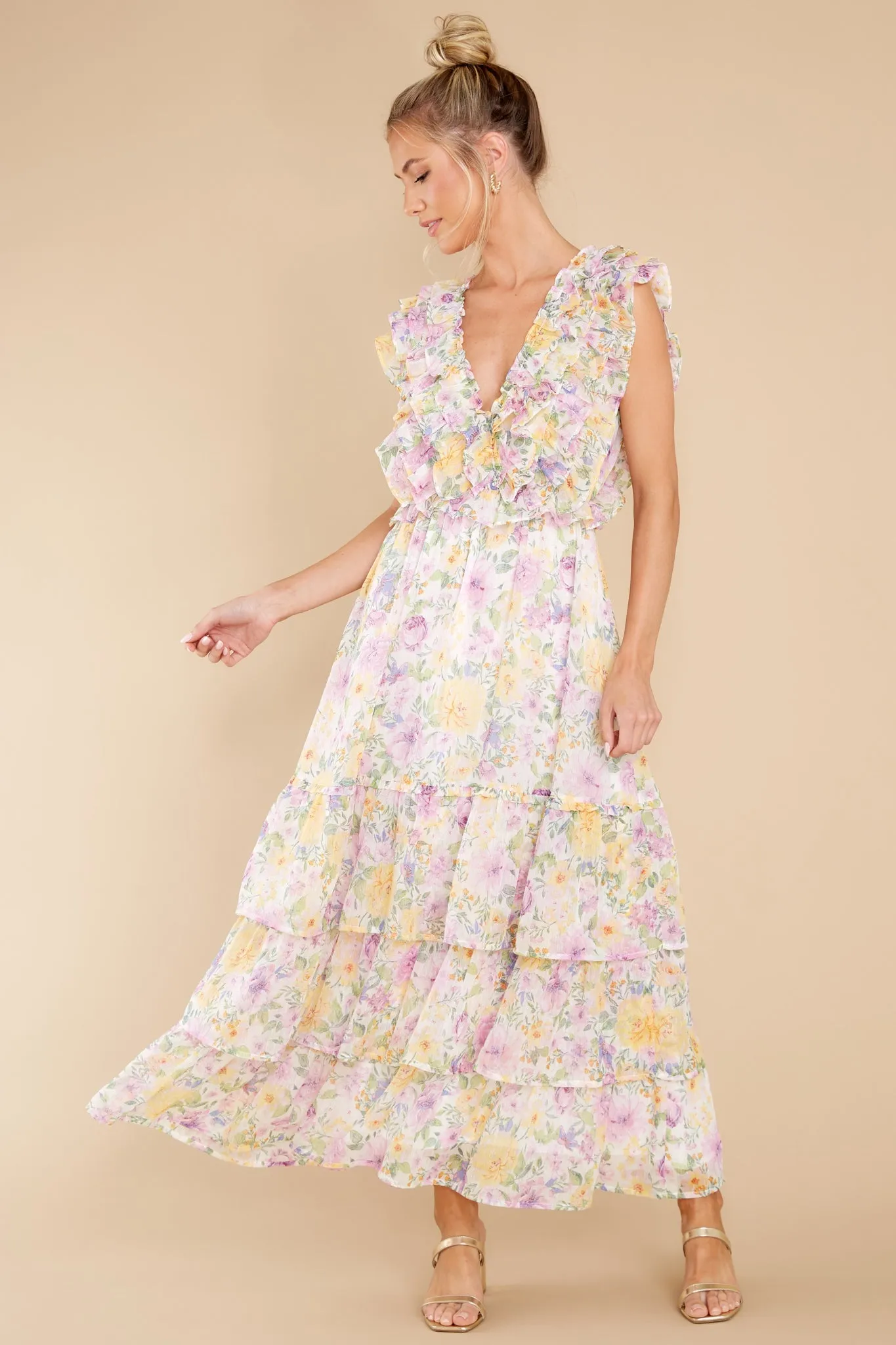 Timeless Essence Lavender Floral Print Maxi Dress