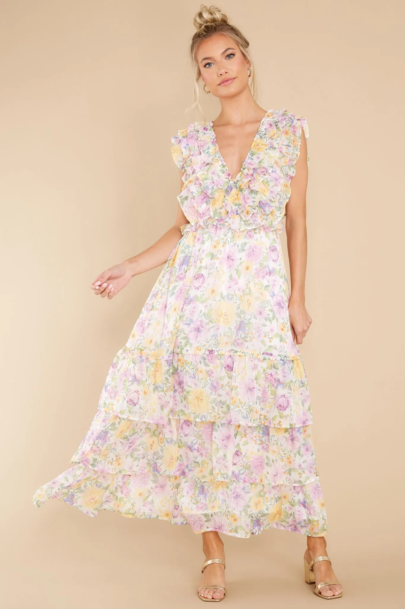 Timeless Essence Lavender Floral Print Maxi Dress