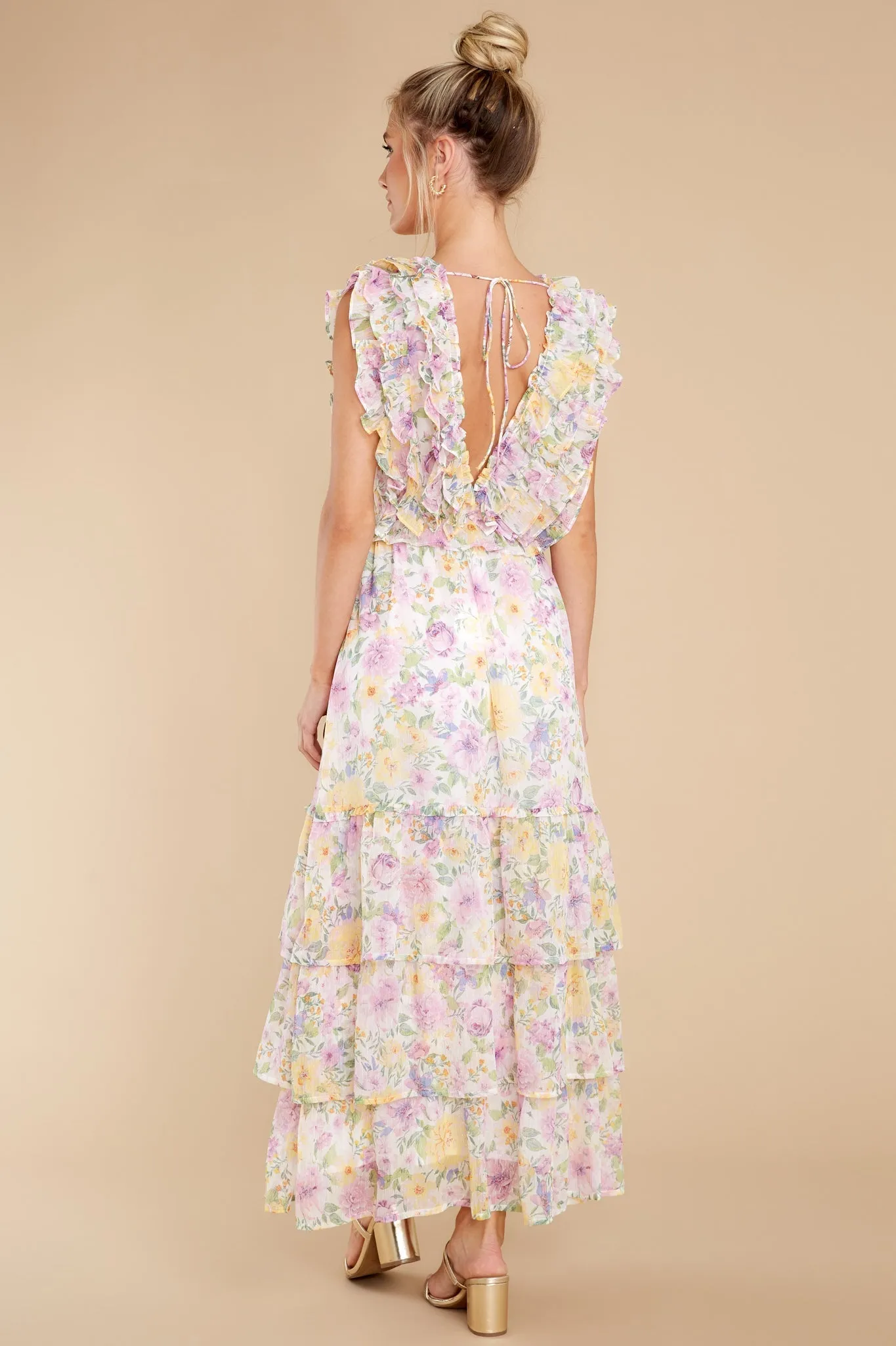 Timeless Essence Lavender Floral Print Maxi Dress