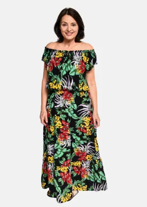 Tropical Off-Shoulder Maxi Dress