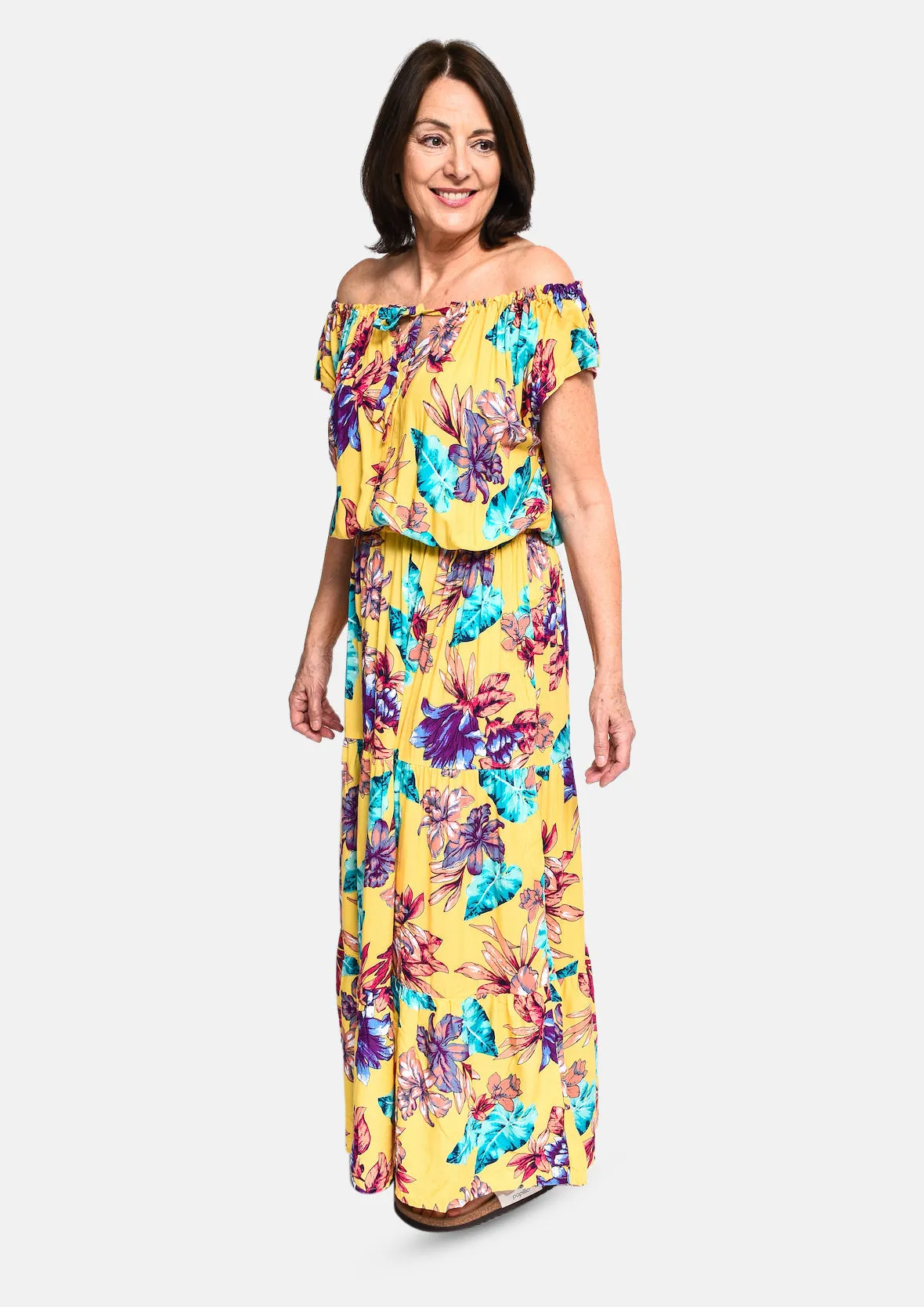 Tropical Off-Shoulder Maxi Dress