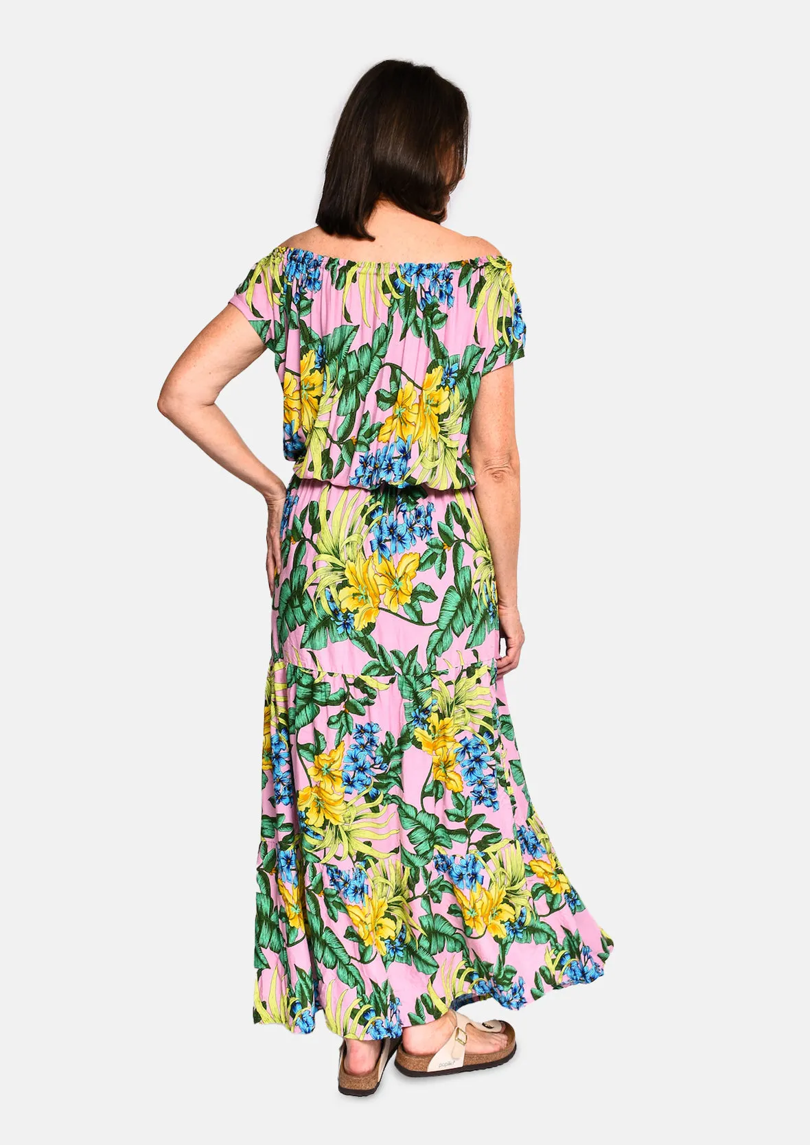 Tropical Off-Shoulder Maxi Dress