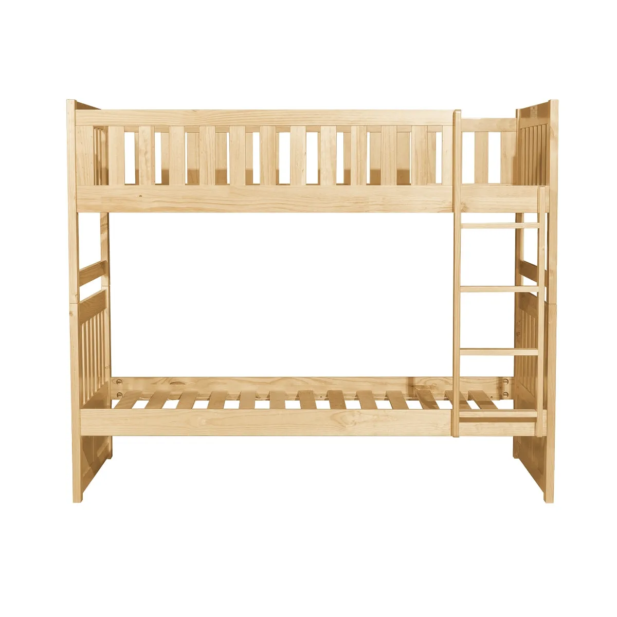 Twin/Twin Pine Bunk Bed with Guard Rails and Ladder - Natural Finish