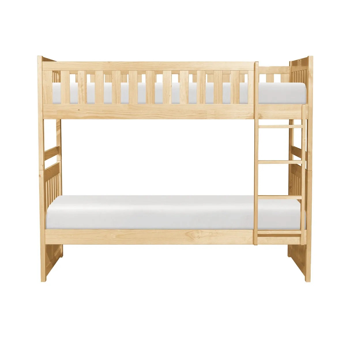 Twin/Twin Pine Bunk Bed with Guard Rails and Ladder - Natural Finish