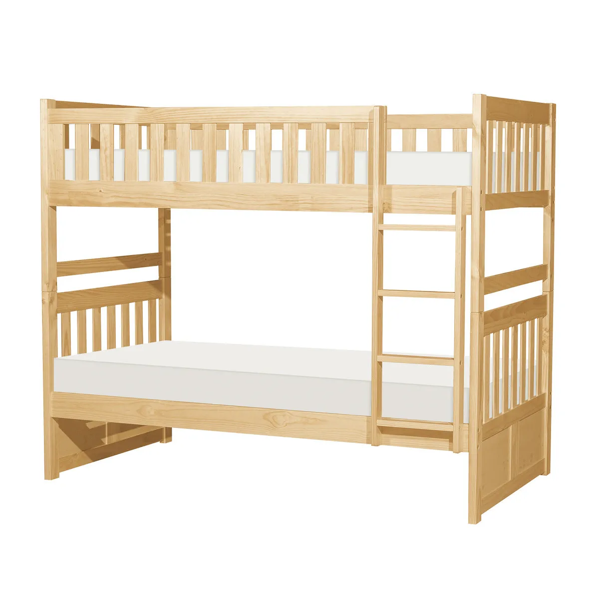 Twin/Twin Pine Bunk Bed with Guard Rails and Ladder - Natural Finish