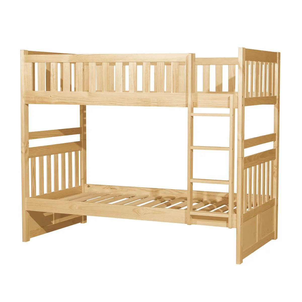 Twin/Twin Pine Bunk Bed with Guard Rails and Ladder - Natural Finish