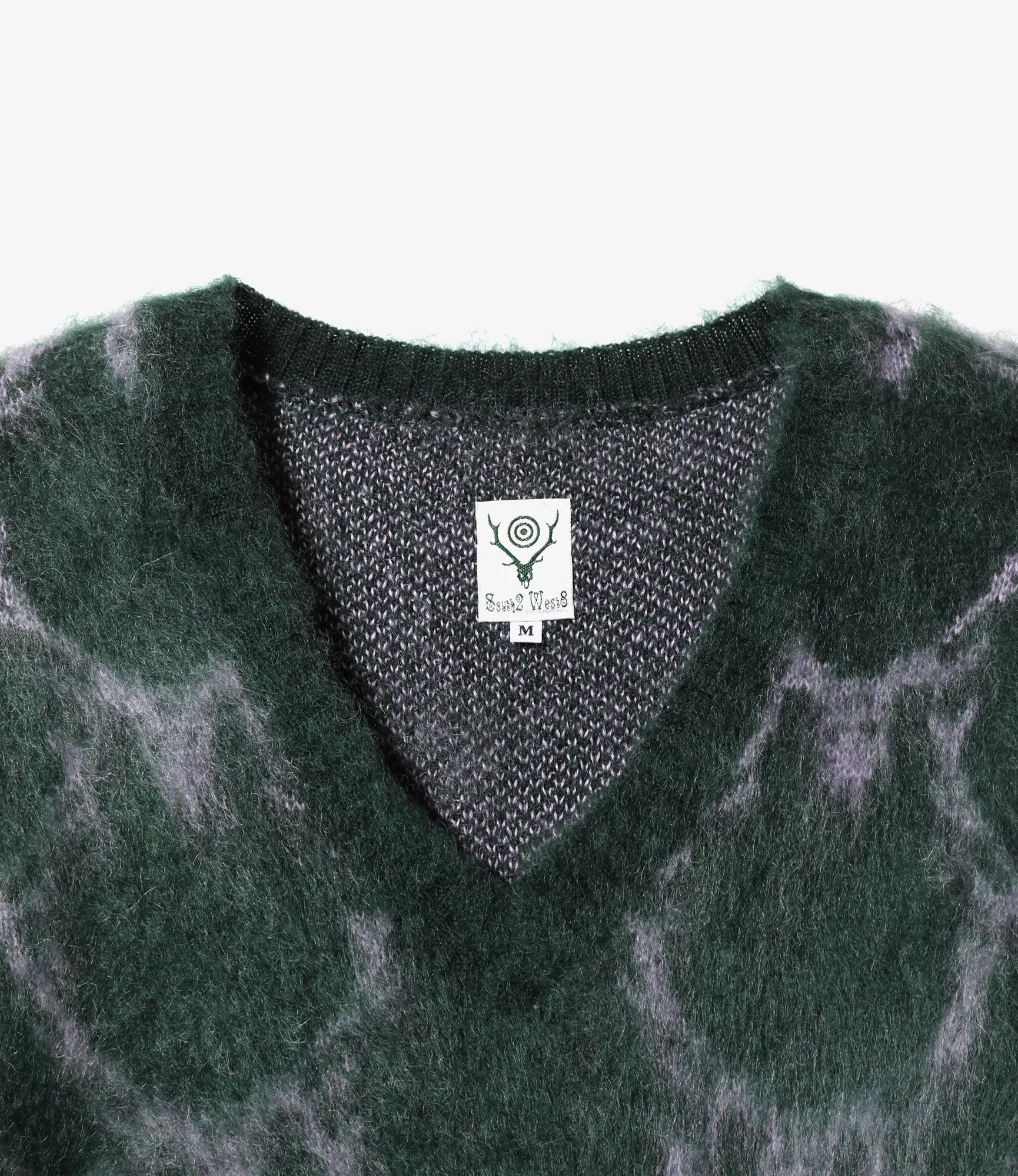 V-Neck Mohair Sweater – Green Skull & Target Pattern