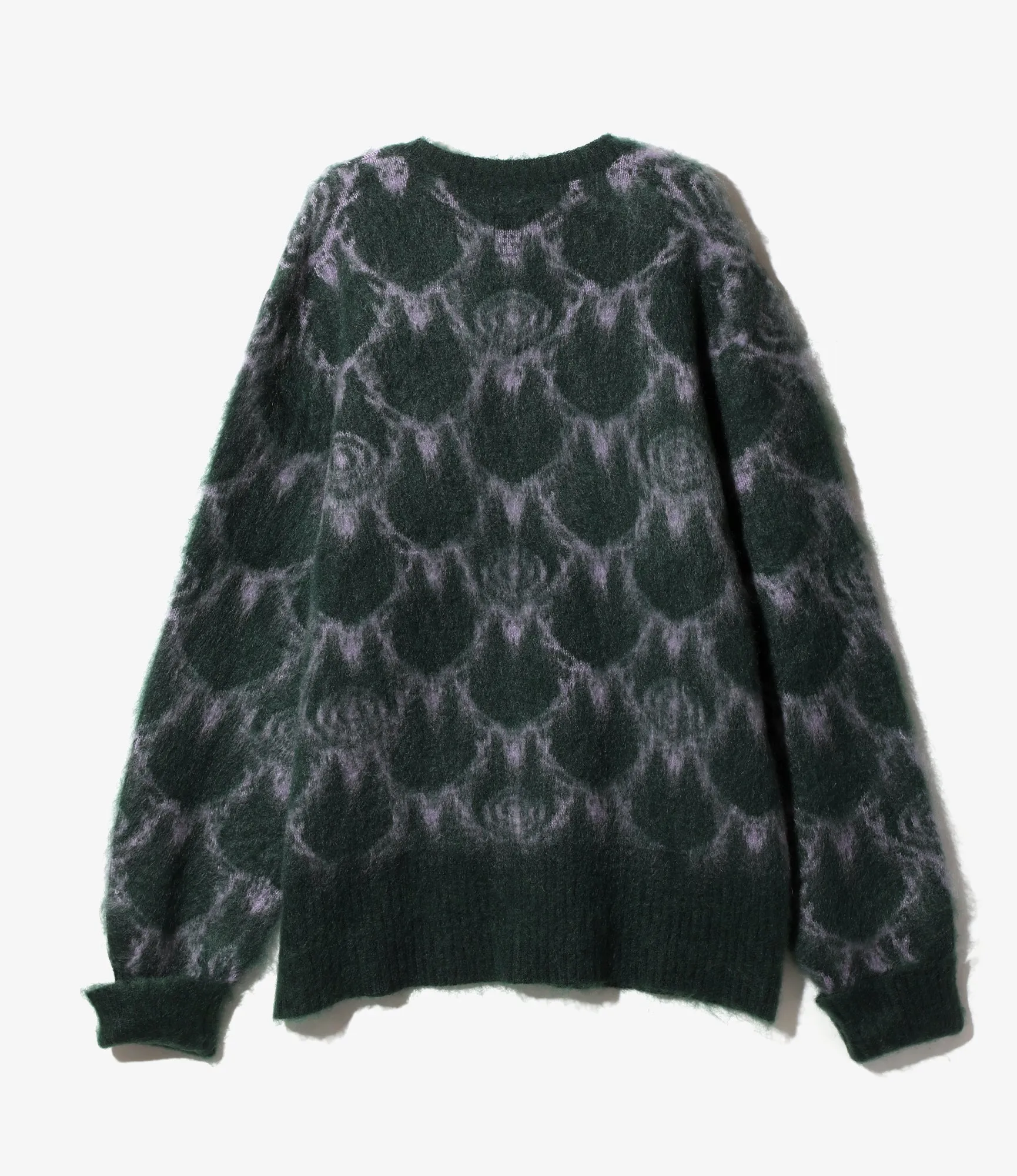 V-Neck Mohair Sweater – Green Skull & Target Pattern