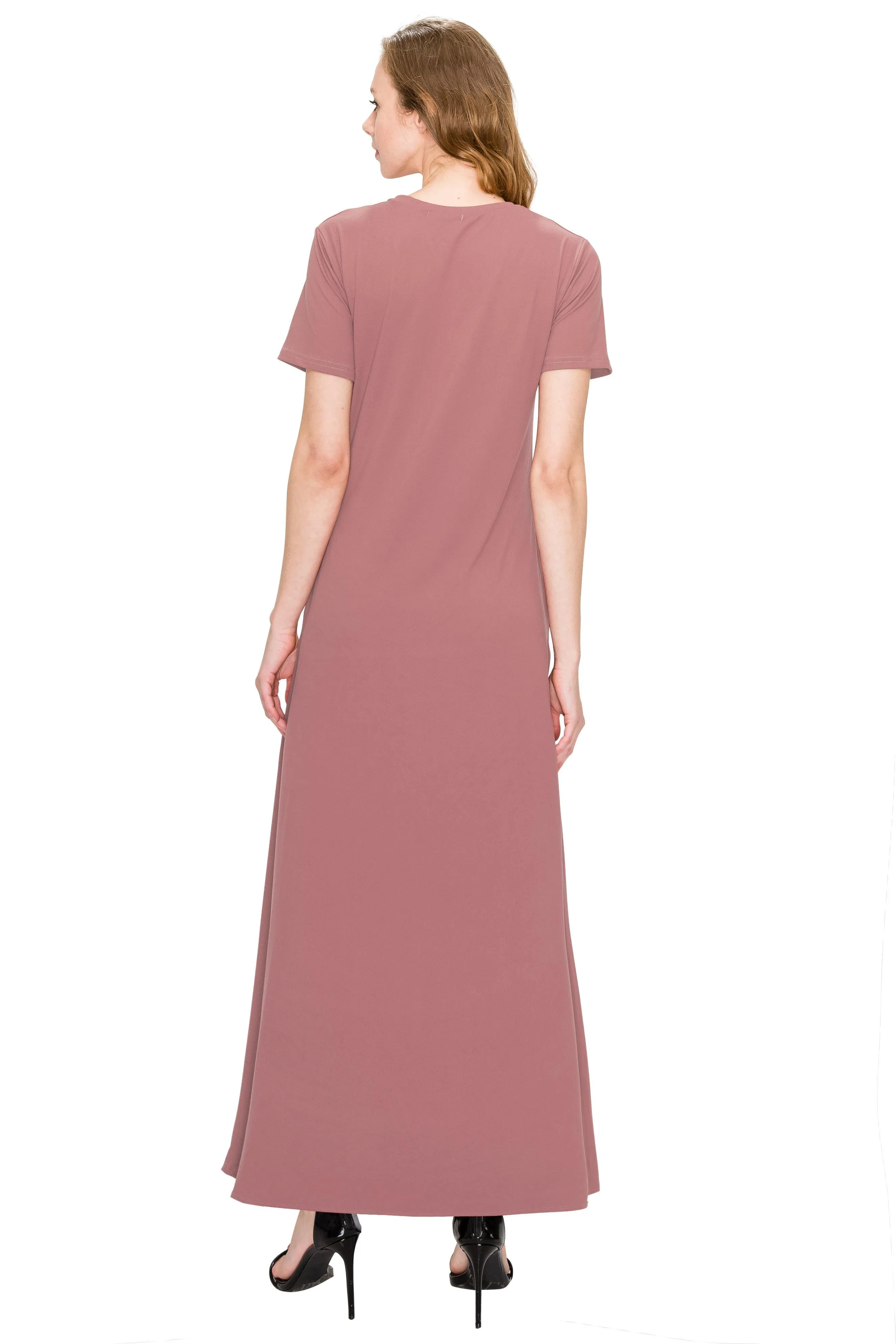 V Neck Short Sleeve Maxi Dress