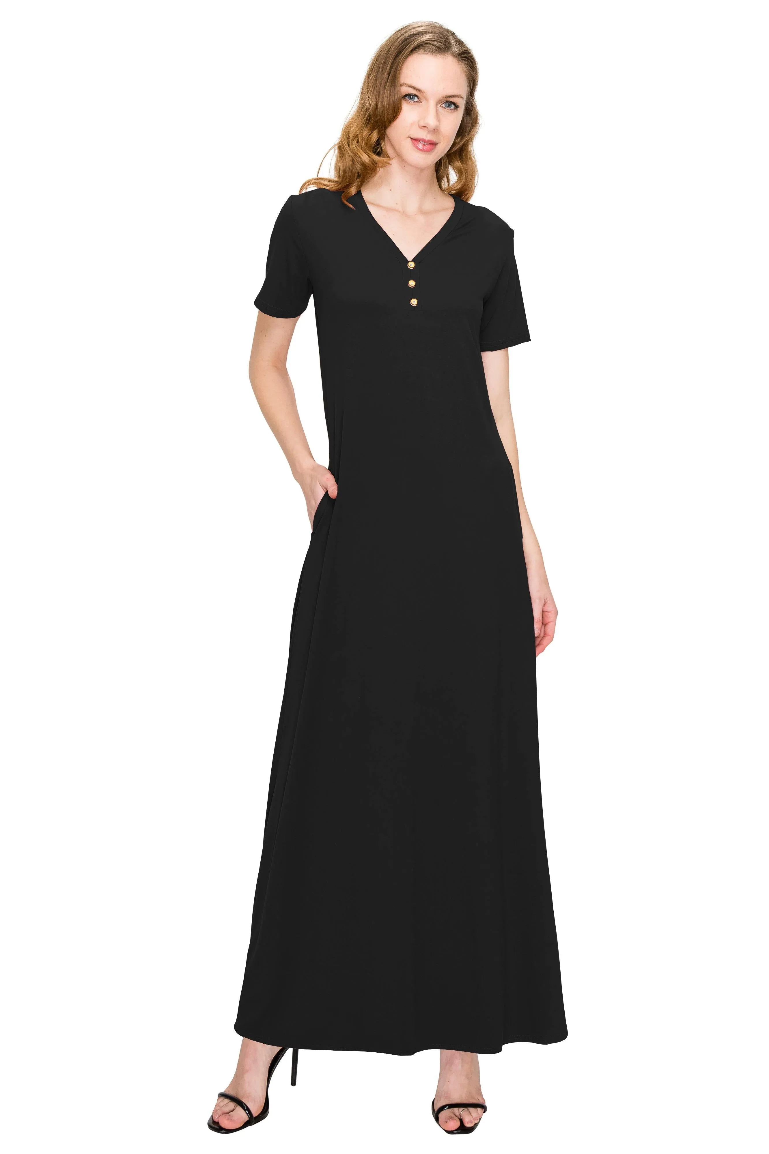 V Neck Short Sleeve Maxi Dress