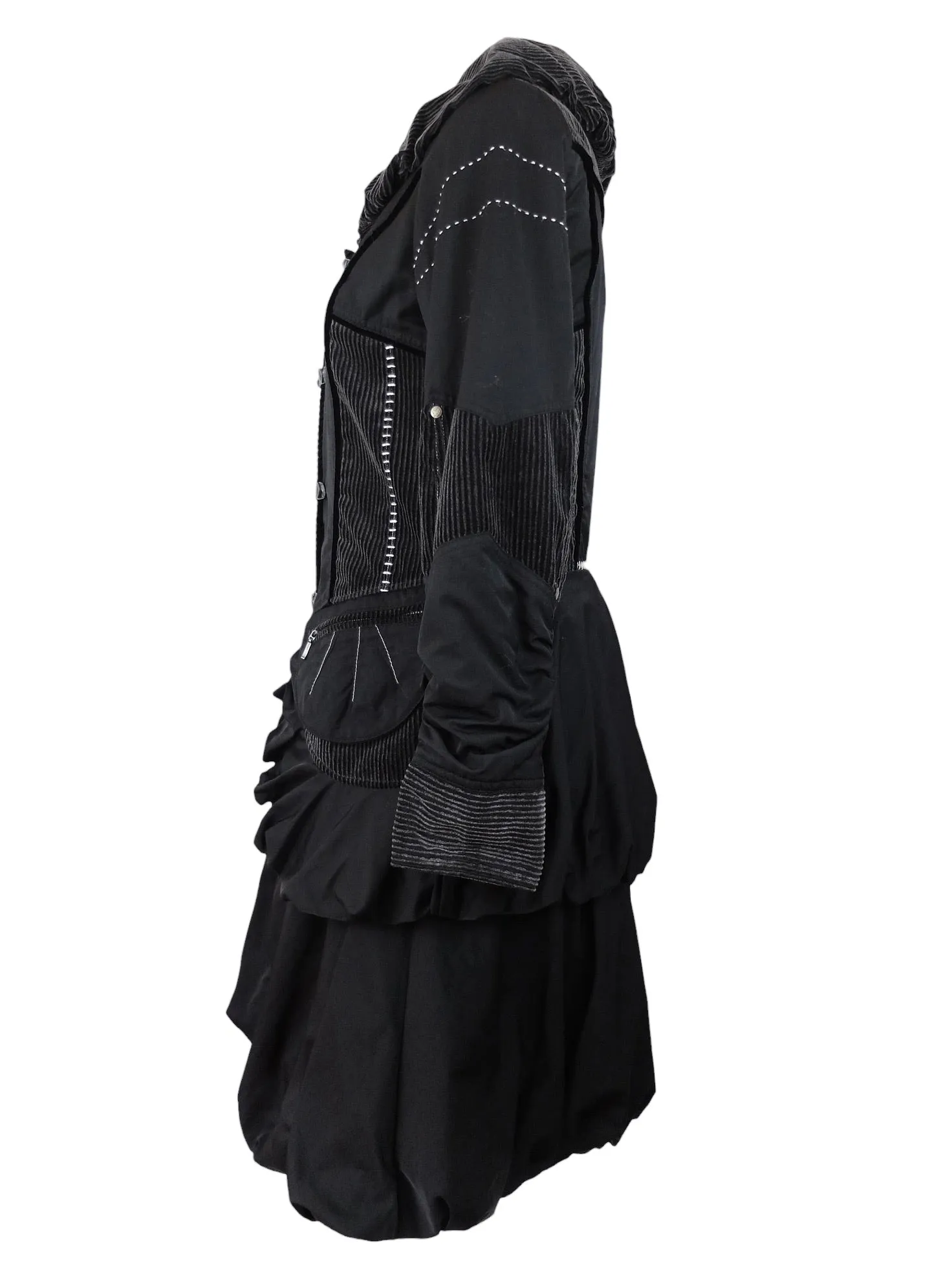 Vintage 2000s Y2K Subversive Gothic Soft Grunge Black Ruffled Fitted Midi Length Peacoat Coat Jacket