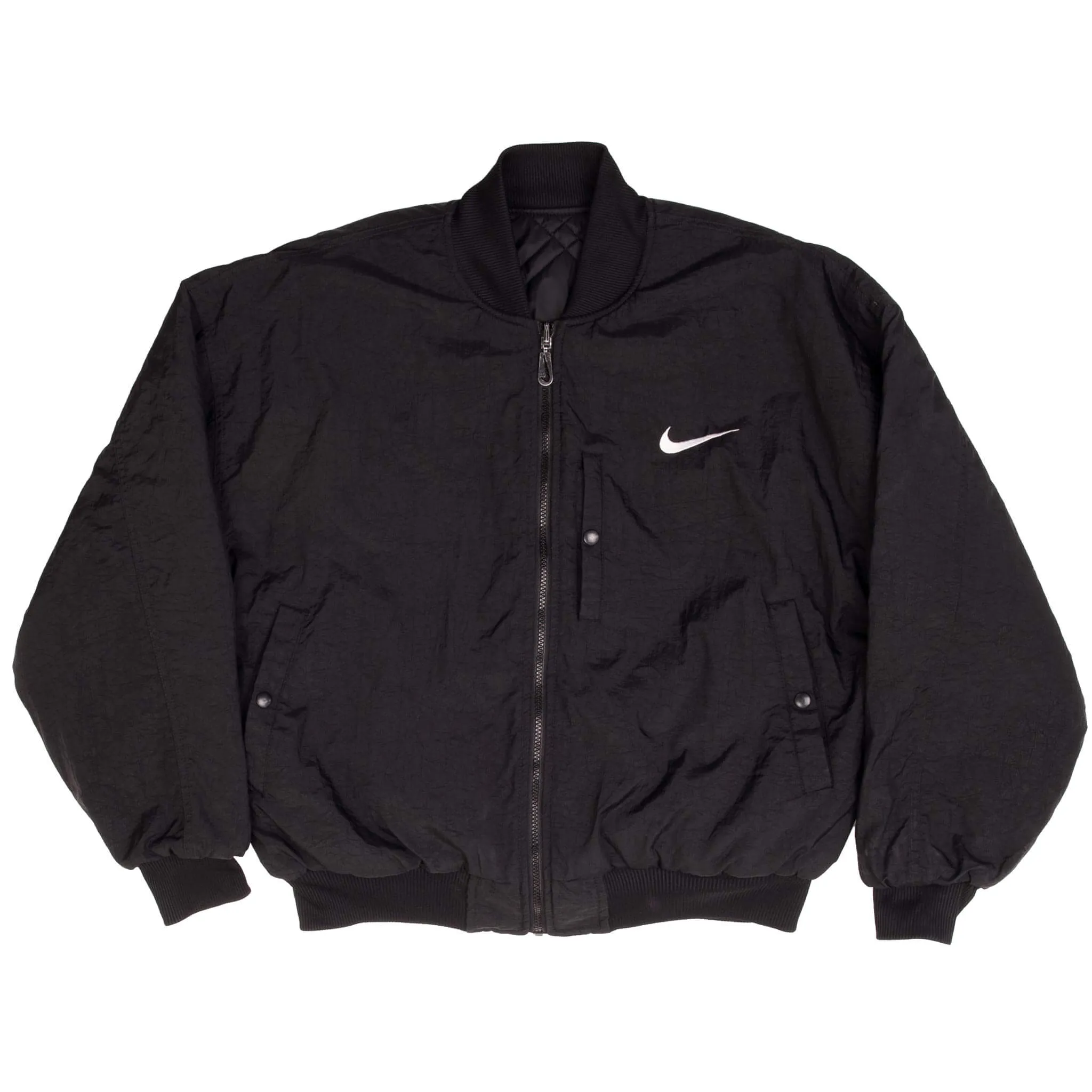 VINTAGE NIKE BIG SWOOSH REVERSIBLE BLACK BOMBER PUFFER JACKET 1990S SIZE MEDIUM