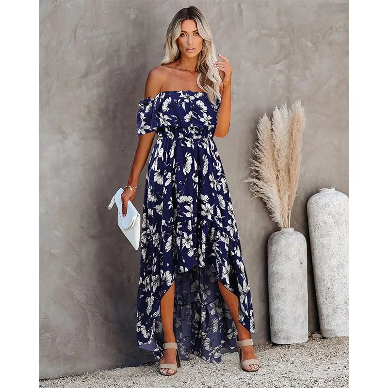 Women's Off Shoulder Summer Casual Print Long Dress