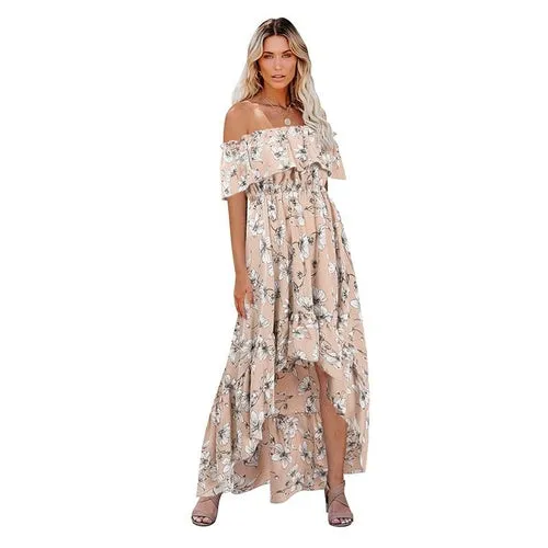 Women's Off Shoulder Summer Casual Print Long Dress