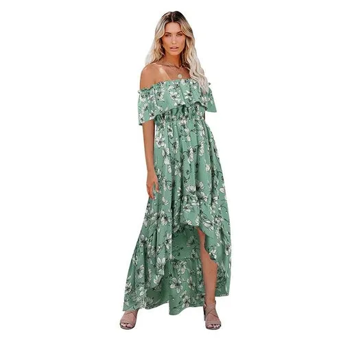 Women's Off Shoulder Summer Casual Print Long Dress