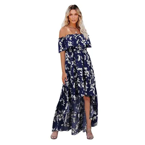 Women's Off Shoulder Summer Casual Print Long Dress