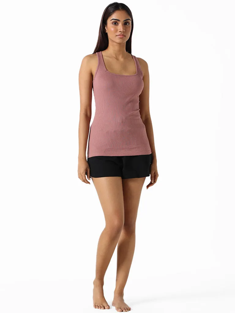 Wunderlove Rose Taupe Cotton Blend Ribbed Slim-Fit Camisole