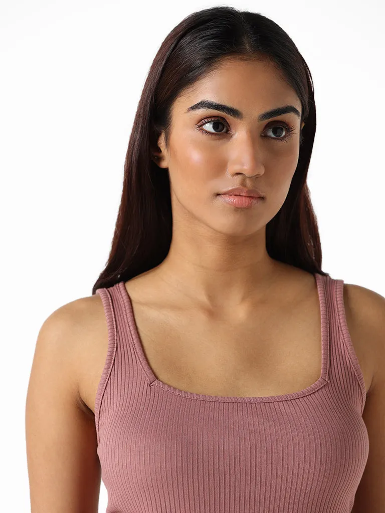 Wunderlove Rose Taupe Cotton Blend Ribbed Slim-Fit Camisole