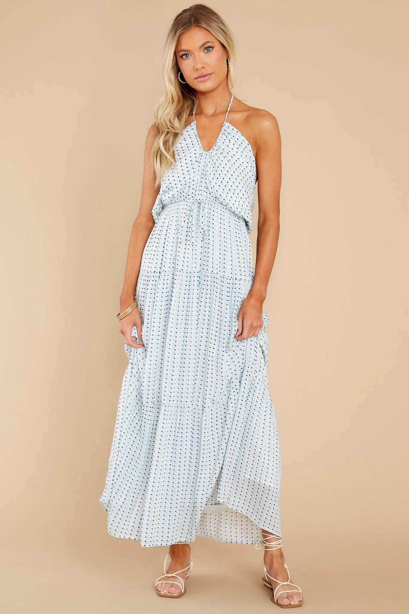 Zephyr Halter Blue Multi Maxi Dress